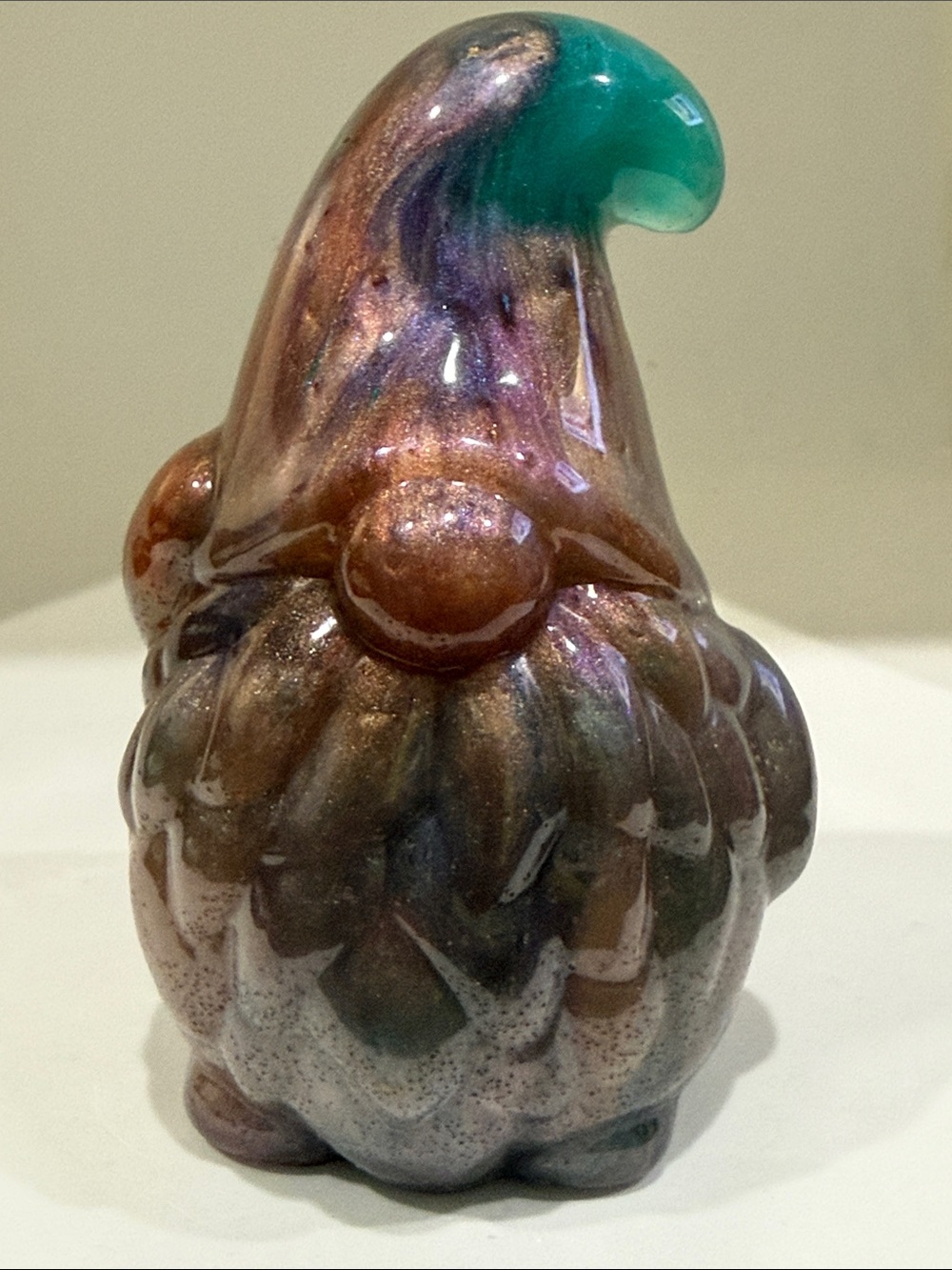 Handcrafted Iridescent Resin Gnome - Teal Top, Bronze Body